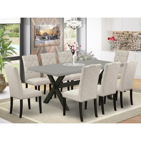 East West Furniture 9 Piece X-Style Rectangular Dining Table Set - Dark Khaki X697EL635-9